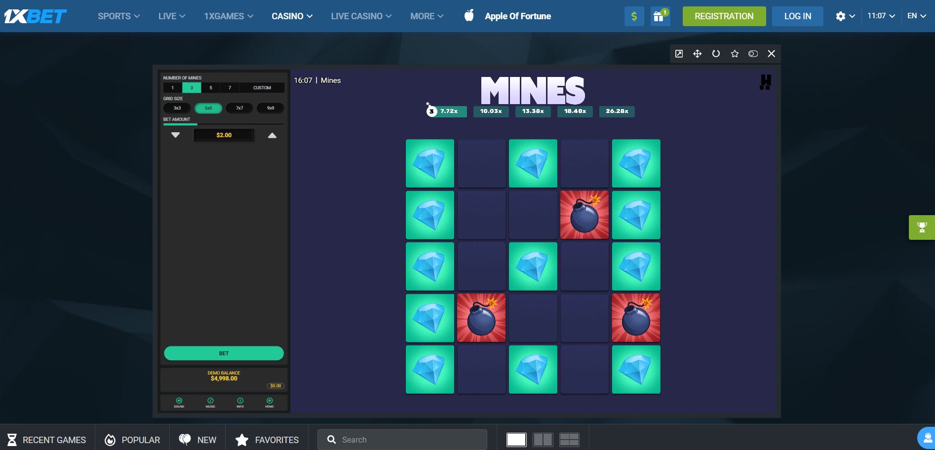 1xBet Mines Game Grid.