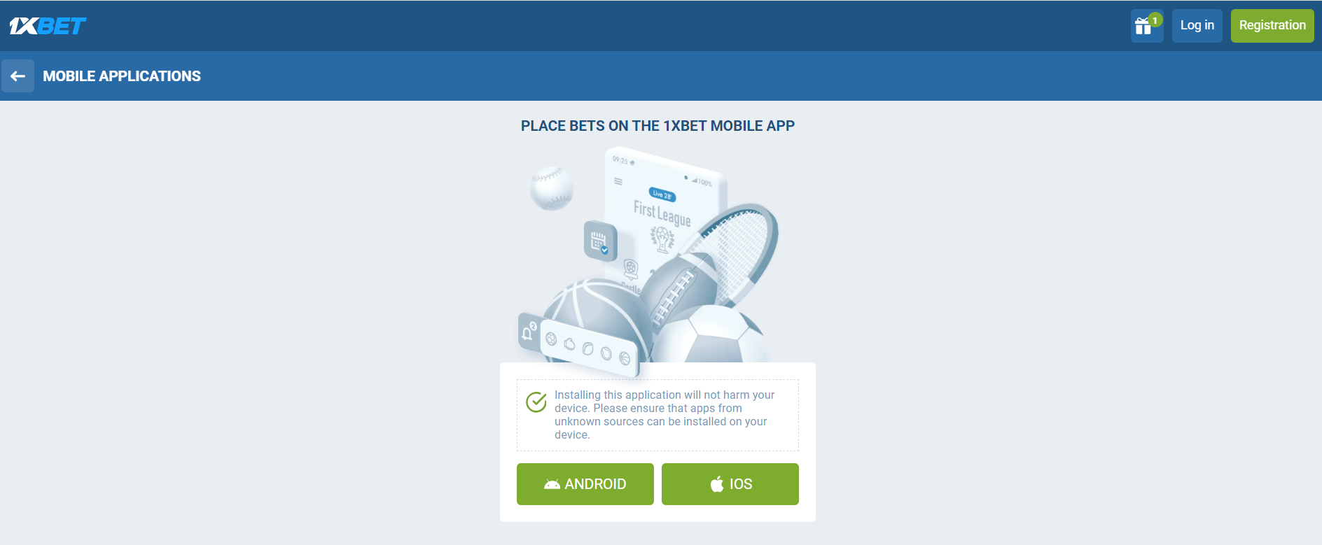 1xBet casino mobile applications